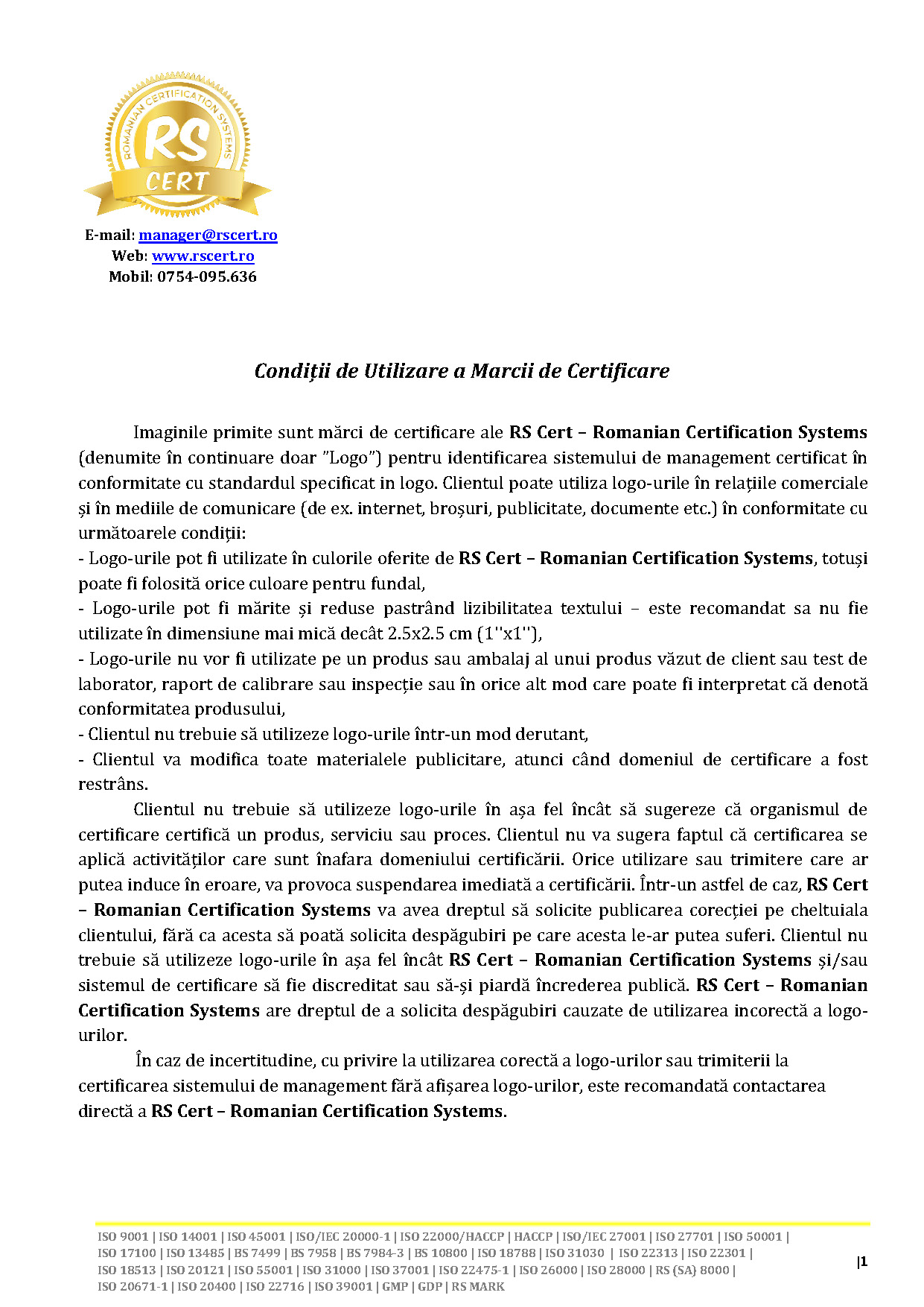 Conditii marca certificare