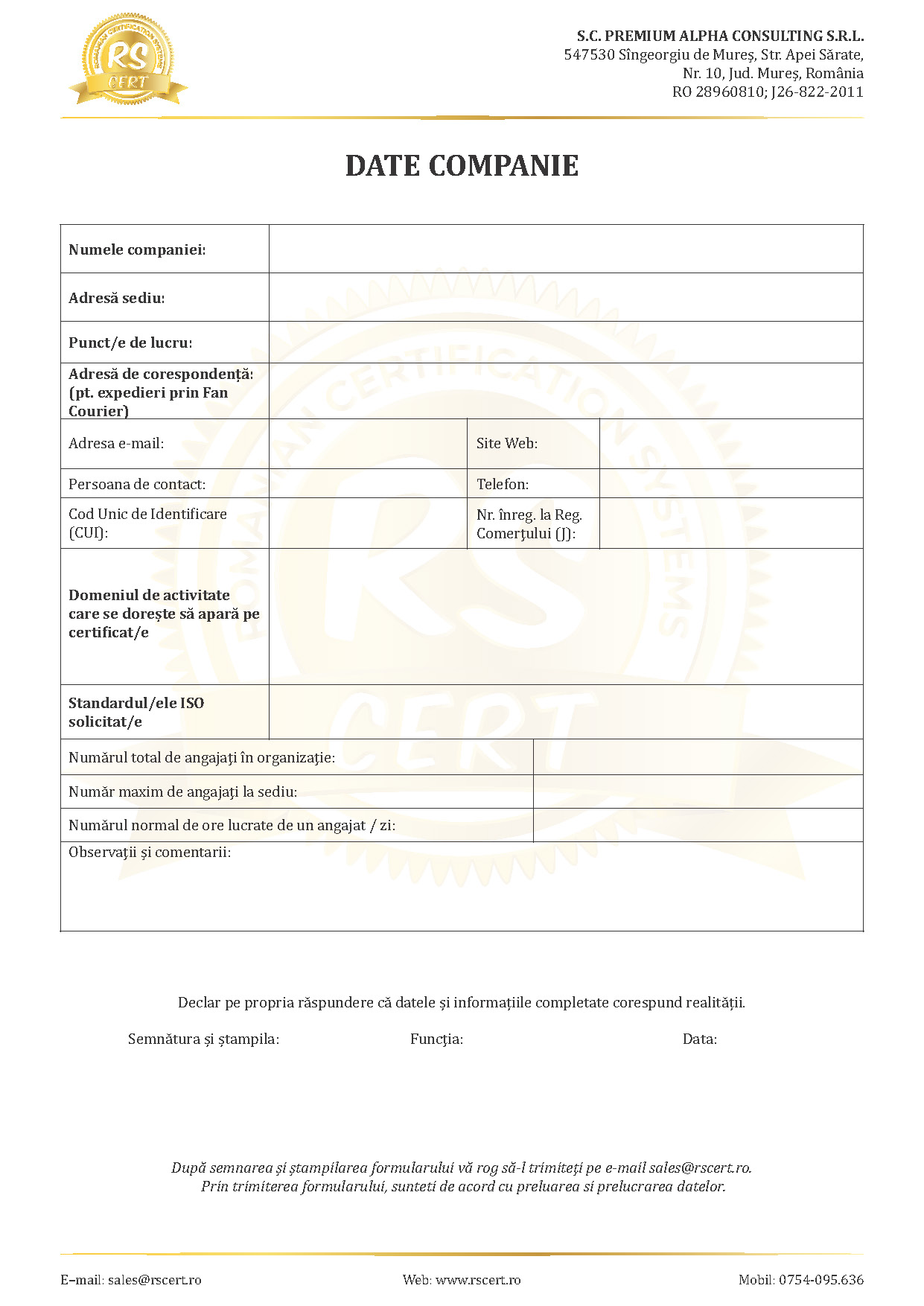 Date companie cerere