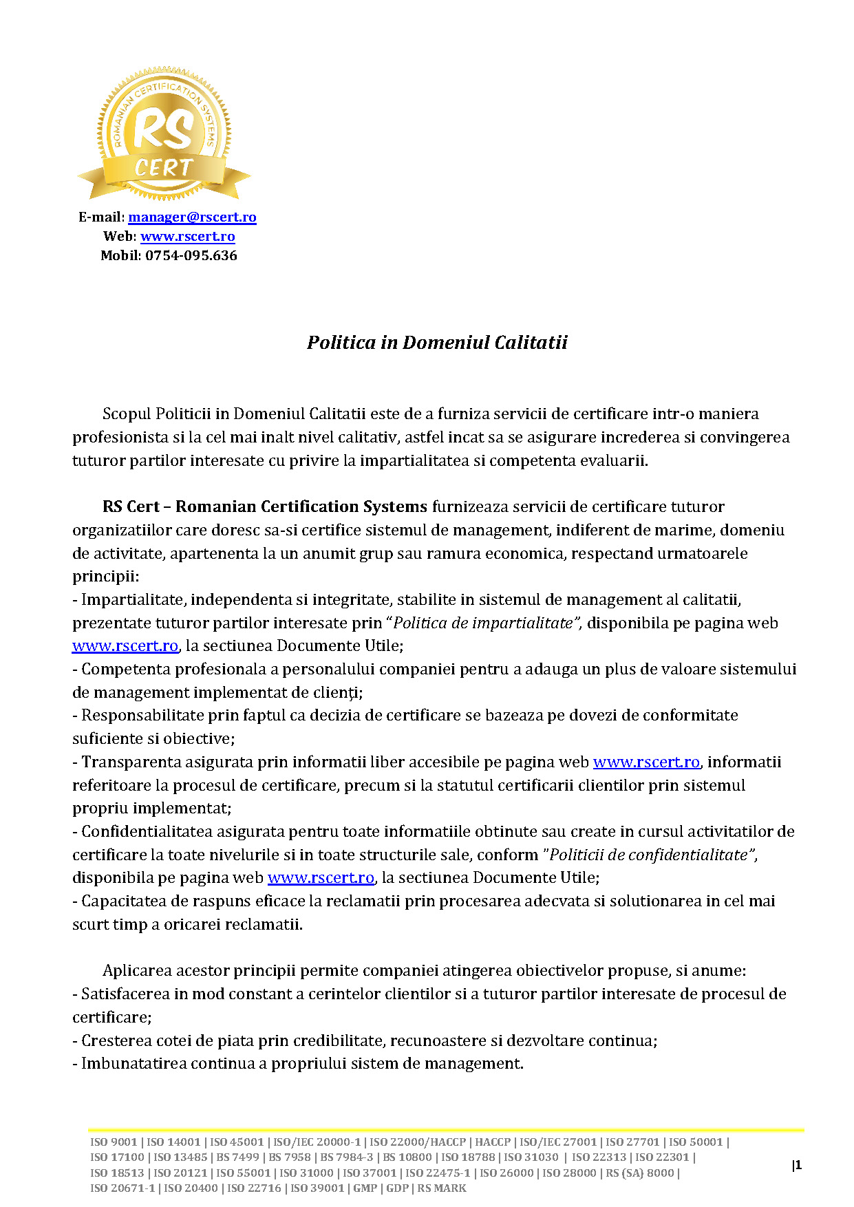 Politica de calitate