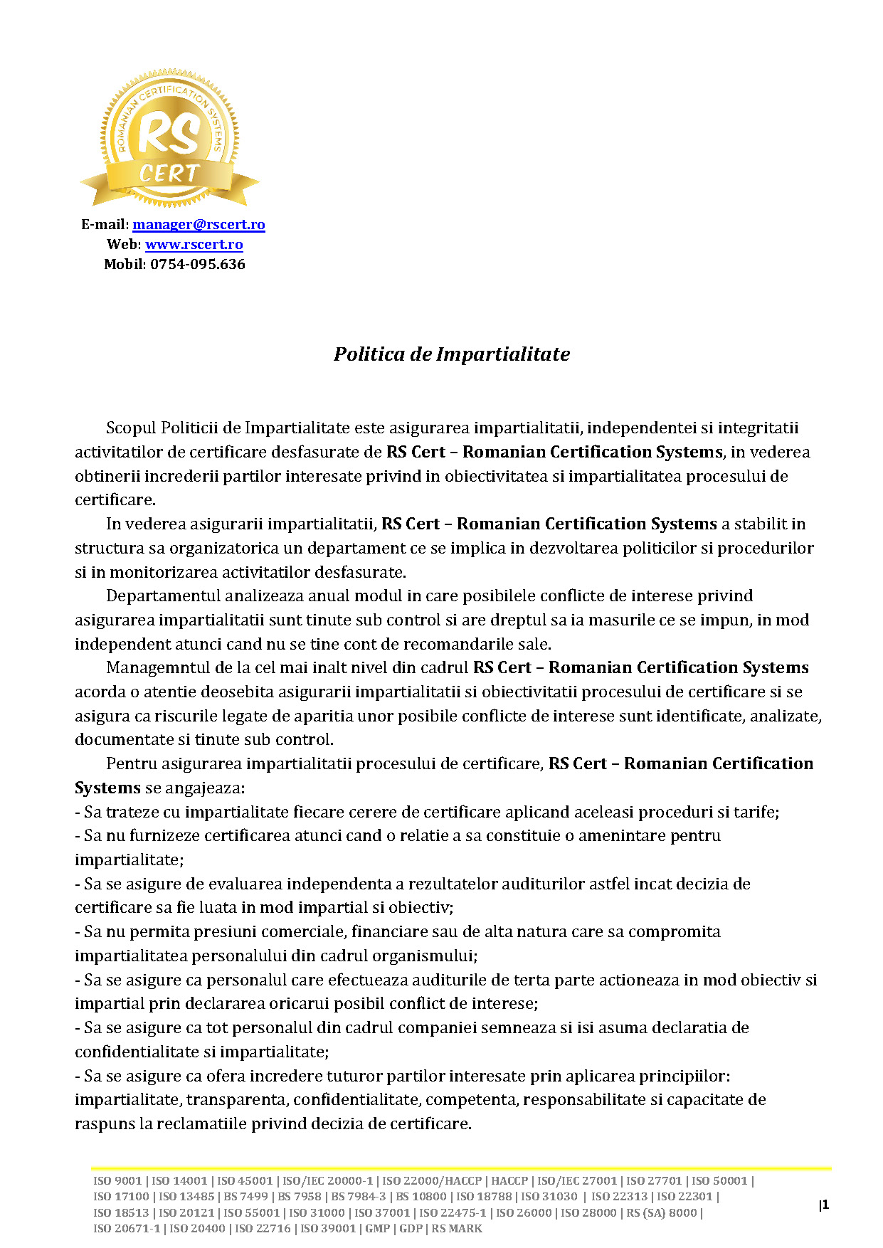 Politica de impartialitate