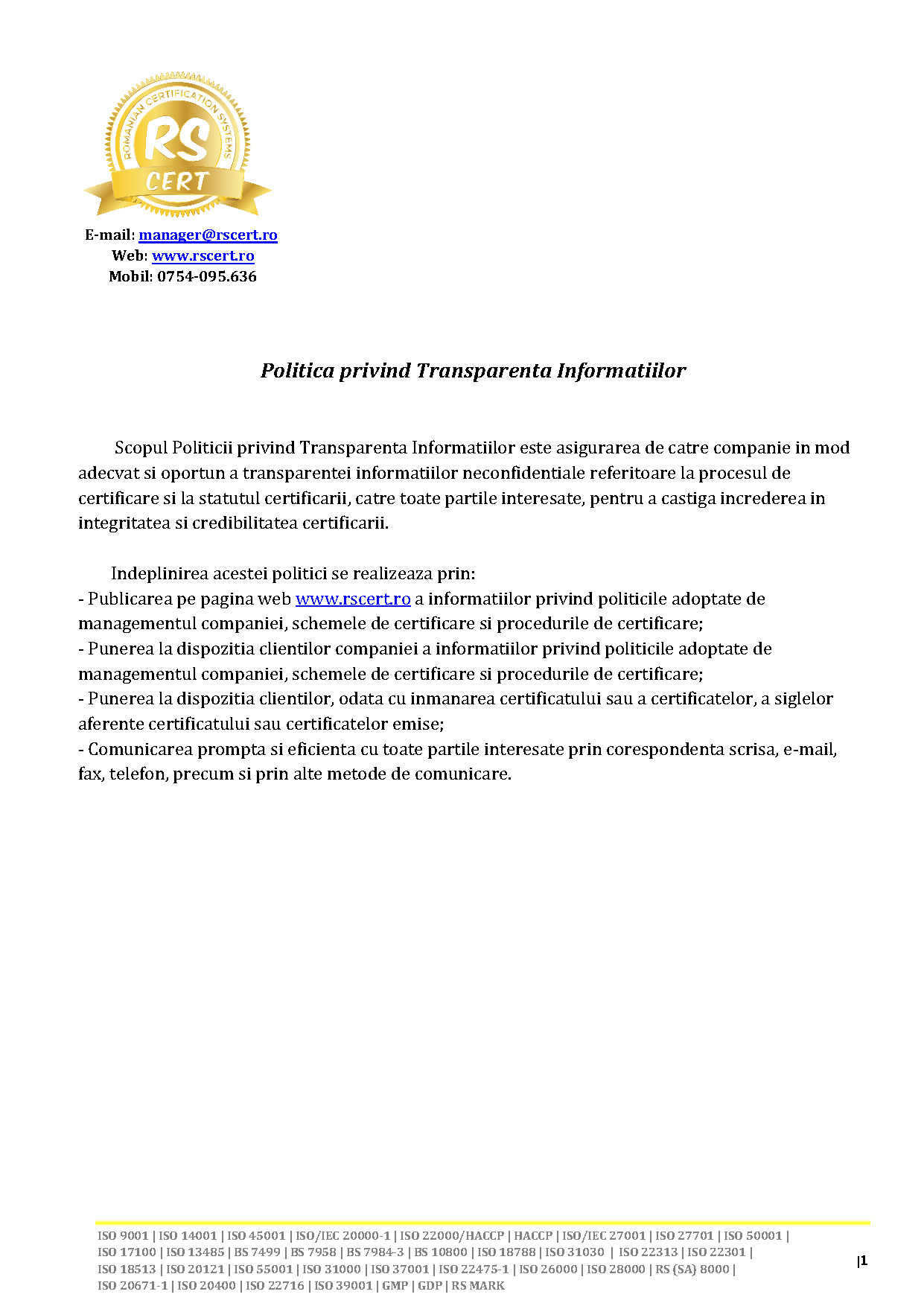 Politica de transparenta